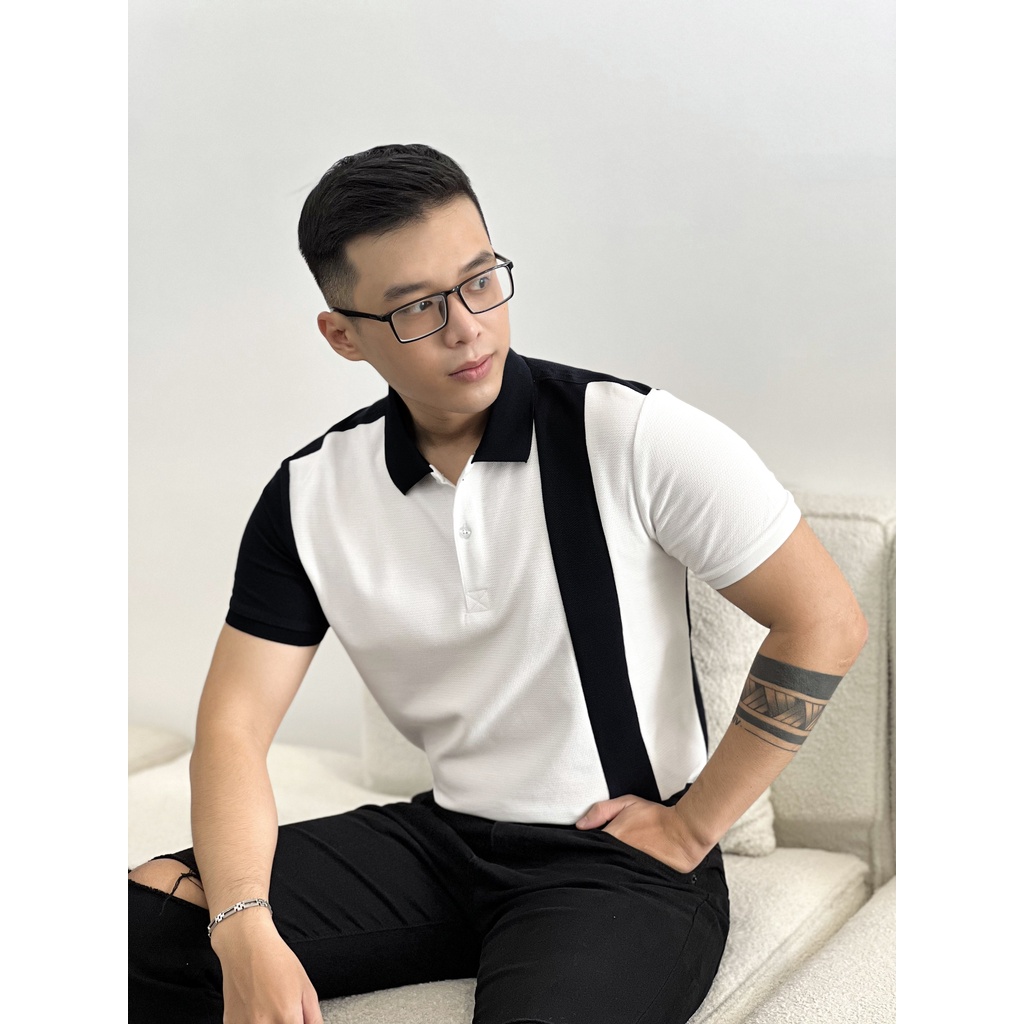 Áo Polo Americus Gosani Phối Sọc Dọc Màu Xanh Dương, Be Và Đen