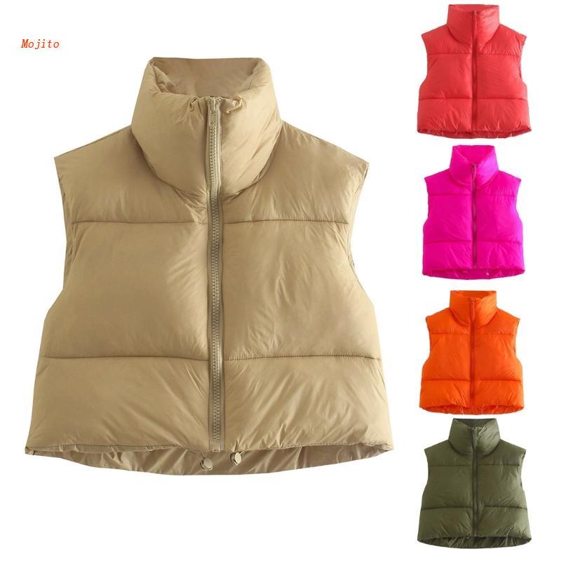 Mojito Áo Khoác Vest Có Đệm Nâng Ngực Màu Trơn Khối Lượng Nhẹ Phối Khóa Kéo Mùa Đông Cho Nữ