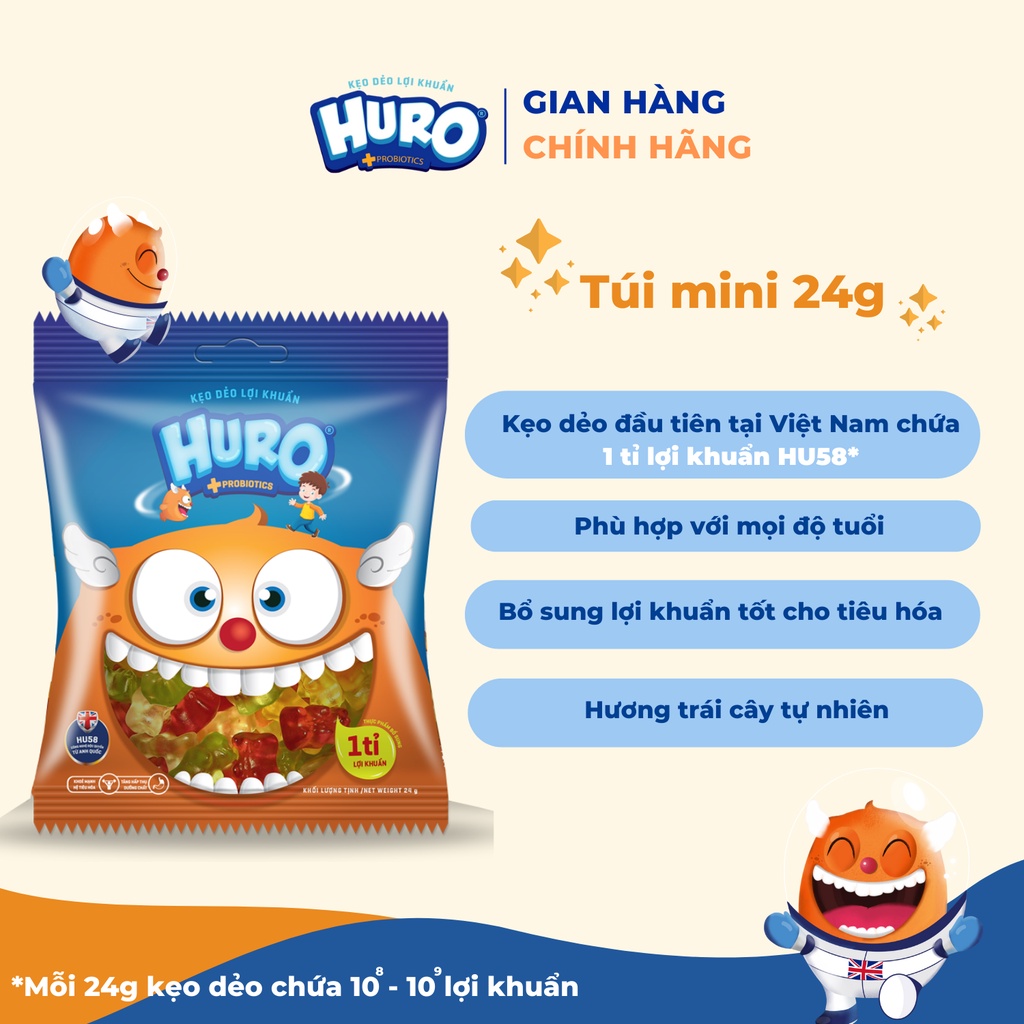 Combo 10 gói Kẹo Dẻo Lợi Khuẩn Huro ho bé túi 24g