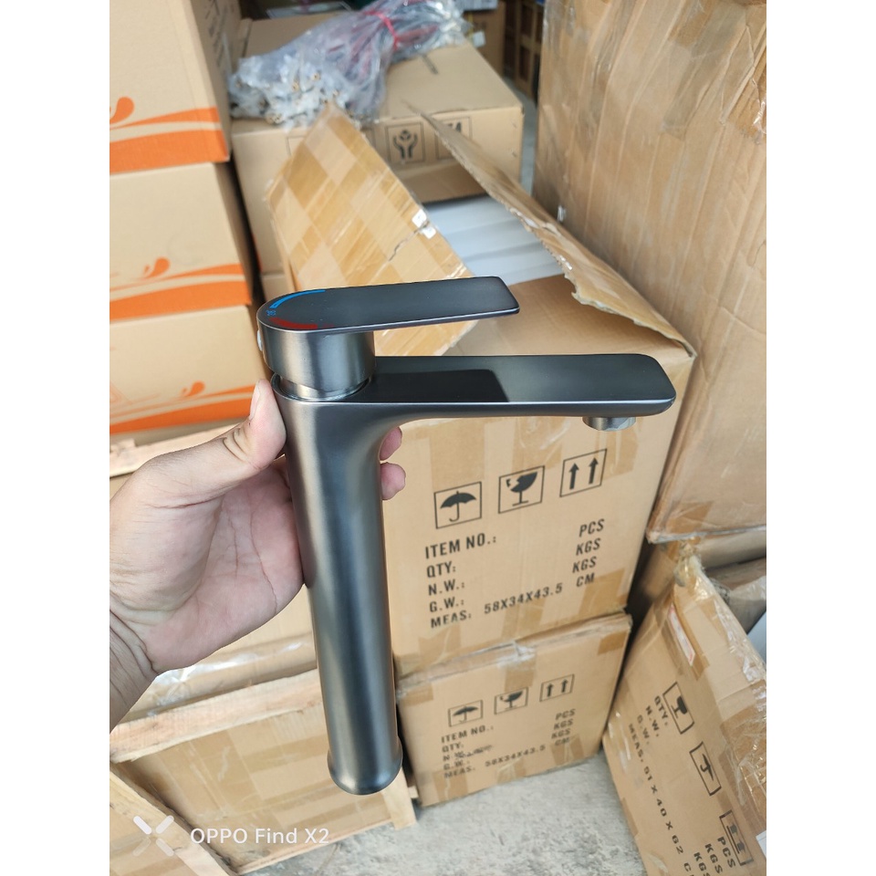 Vòi Lavabo vòi rửa mặt Nóng Lạnh inox 304 Đúc nguyên khối Cao 30cm mỏ dài