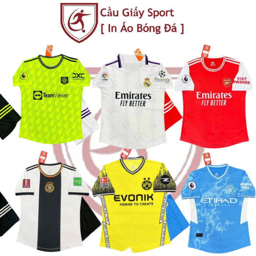 Bộ Quần Áo Bóng Đá Trẻ Em Thun Thái CLB Arsenal, Đức, Dortmund, Real Madrid, MU, Man city