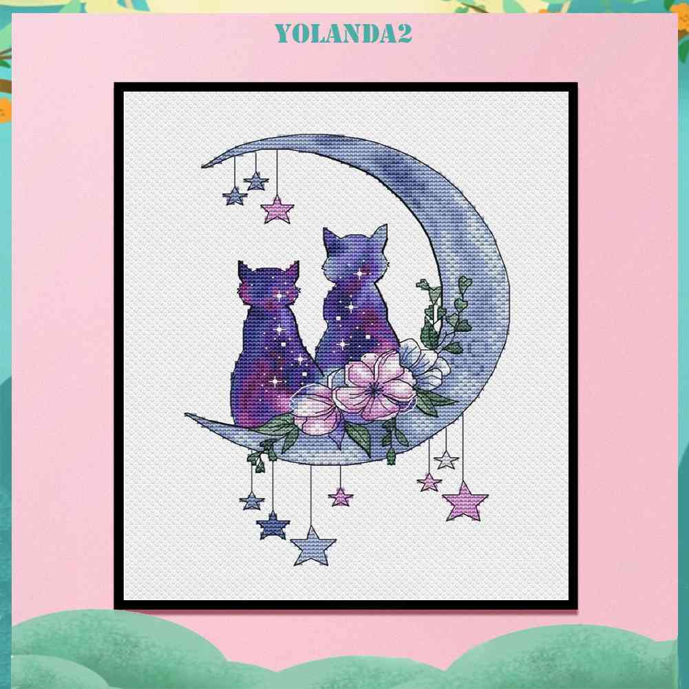 Bộ Tranh Thêu Chữ Thập DIY Hình Mèo Và Mặt Trăng 11CT Yolanda2