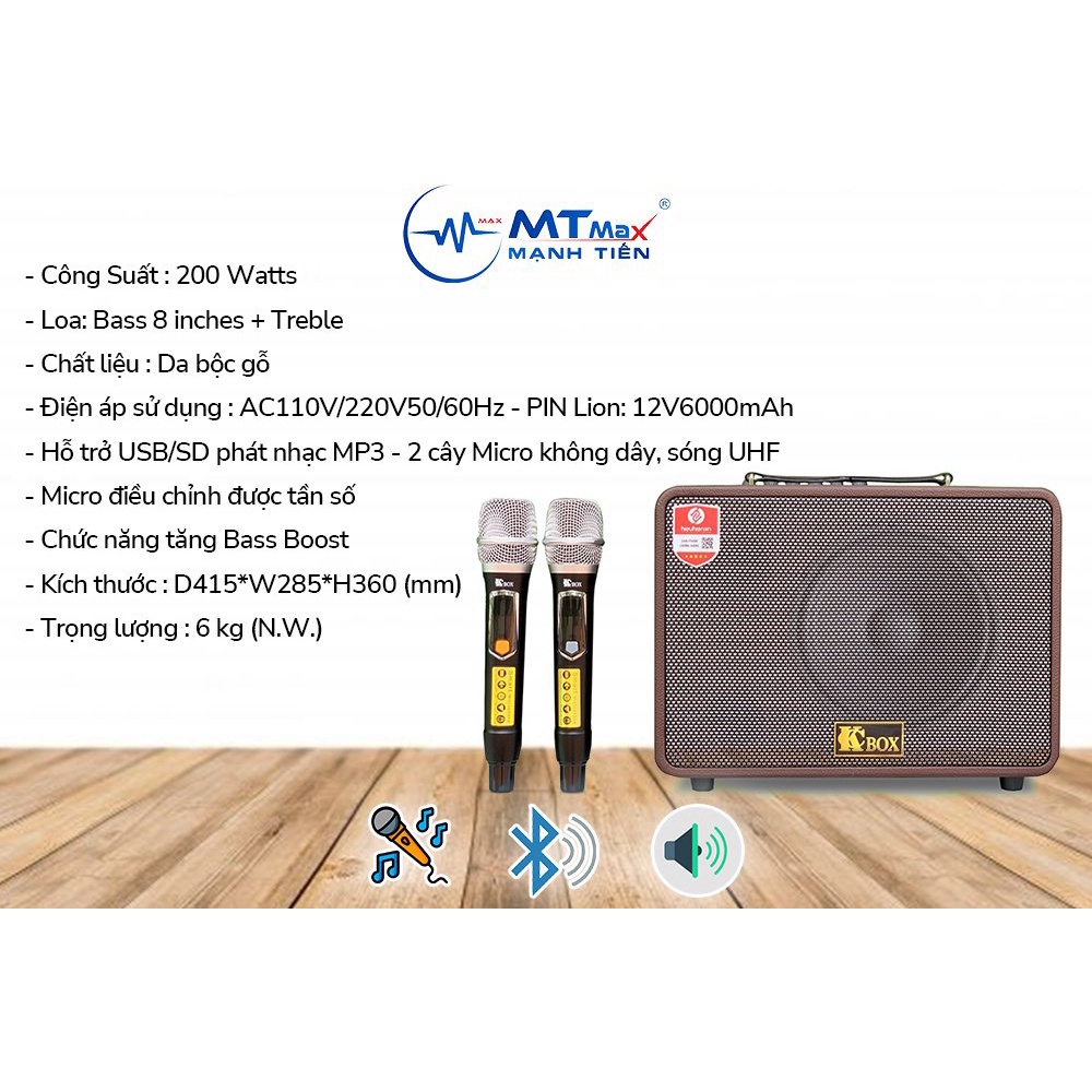 Loa kéo bluetooth karaoke xách tay KCBOX KC135 chỉnh riêng Bass, Treble, Echo Reverb công suất 200w cực hay
