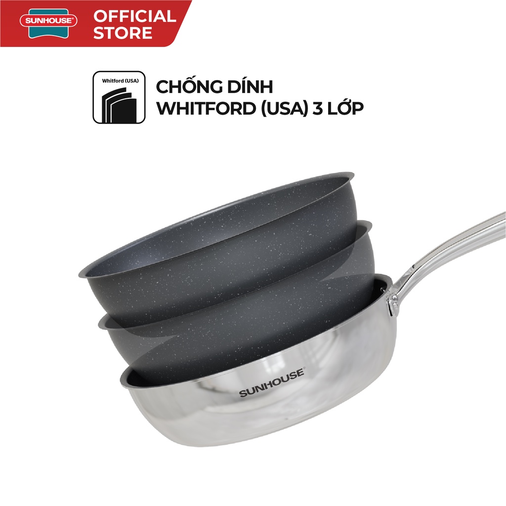 Chảo Inox nguyên khối SUNHOUSE Desire DE20-24-26-28M | Kết cấu inox dày gấp 4 lần | Chống dính 3 lớp vân đá