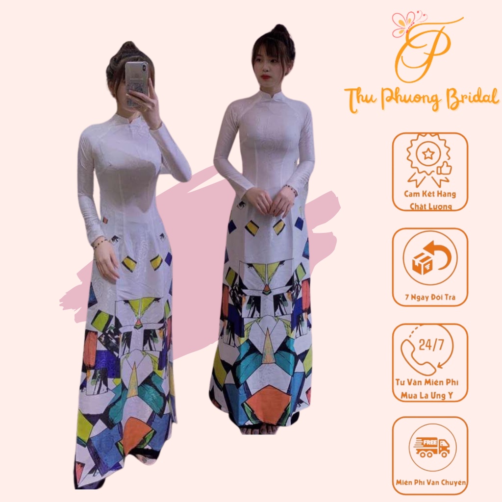Áo Dài Trắng Thiết Kế Trẻ Trung Hiện Đại, Chất Liệu Lụa Vân Gỗ Cao Cấp, Không Nhăn, Không Xù