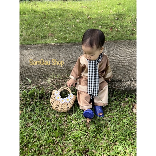 Bà Ba Nâu ghép và bà ba kèm khăn rằn cho bé trai bé gái từ 7-35kg