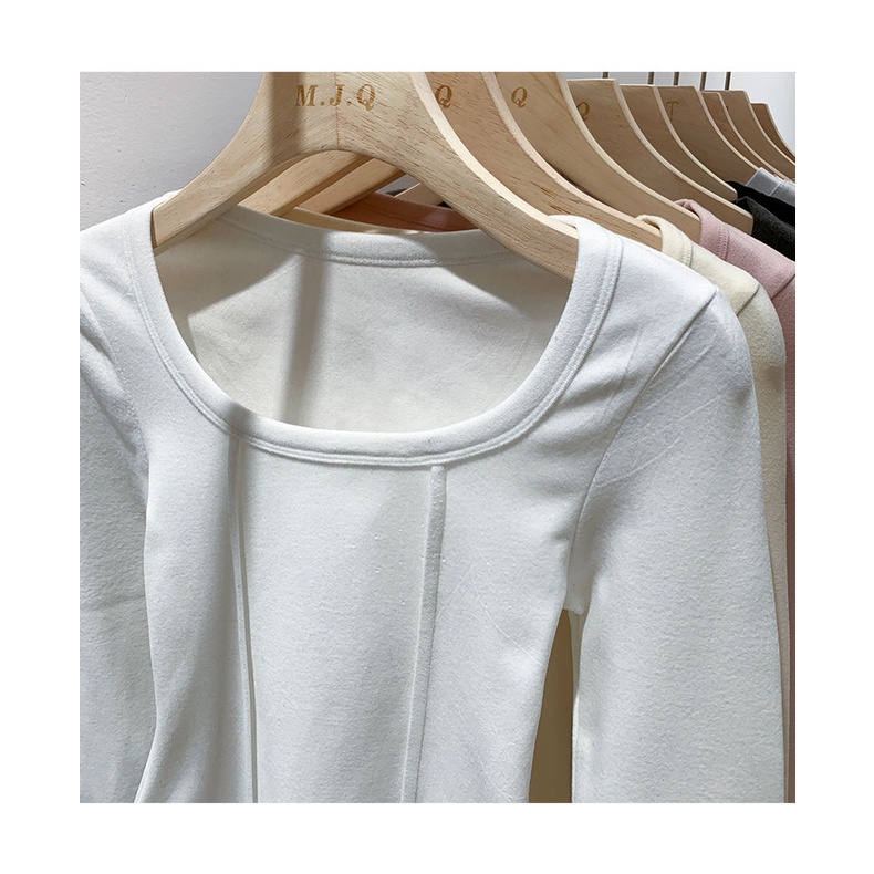 Women's fleece warm slim U-collar long-sleeved base shirt T-shirt