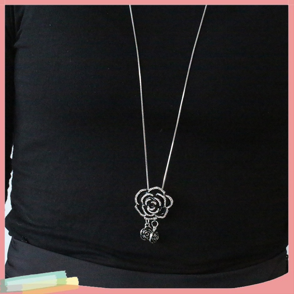 Dây Chuyền Dáng Dài Mặt Hình Hoa Hồng Đính Đá Phong Cách Vintage Cho Nữ