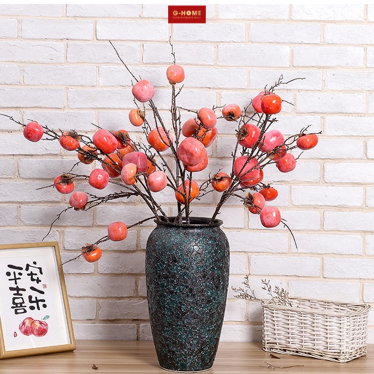 Cành quả hồng trang trí tết Ghome, cành quả hồng giả cắm decor không gian phòng khách, nhà cửa H22 QUAHONG