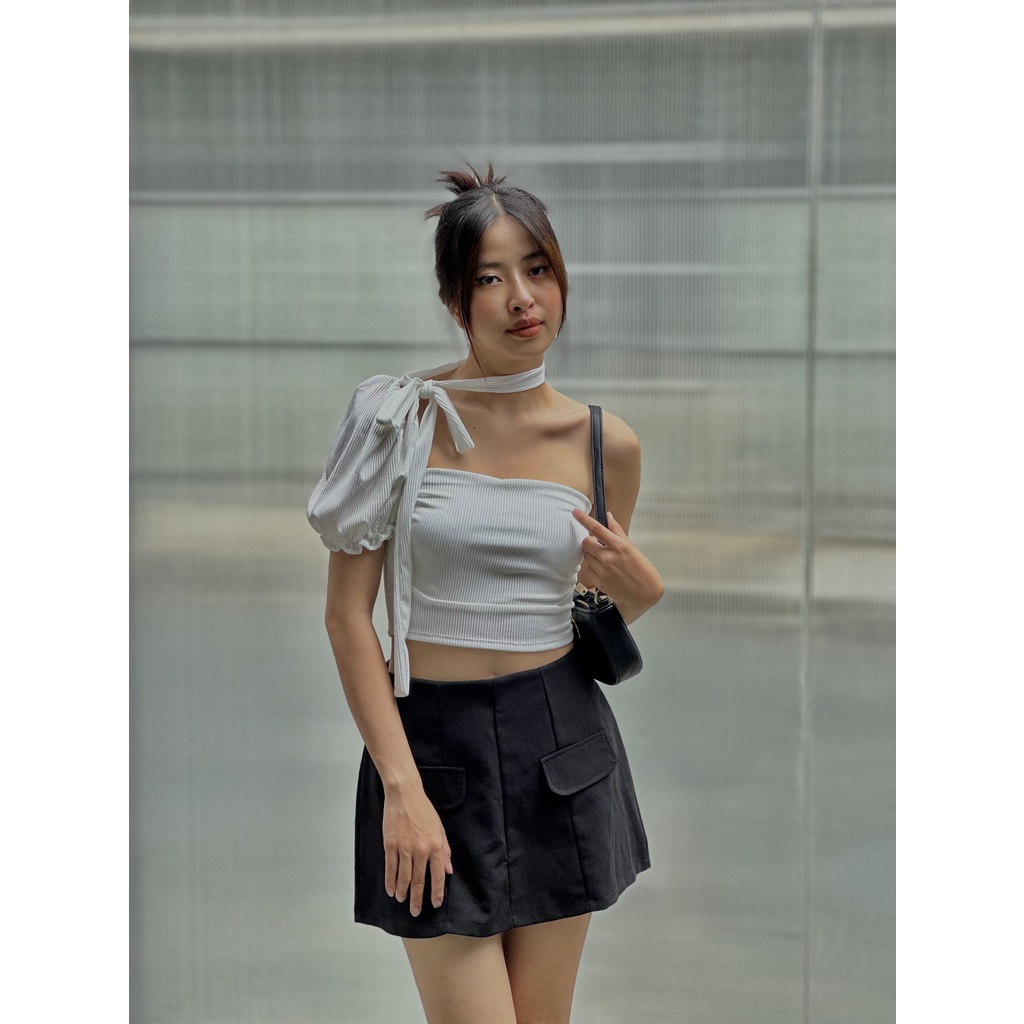 Áo Kiểu Cột Nơ CHOICE.SG Tay Phồng Chất Liệu Thun Gân Cao Cấp Nhún  Jesse-Top