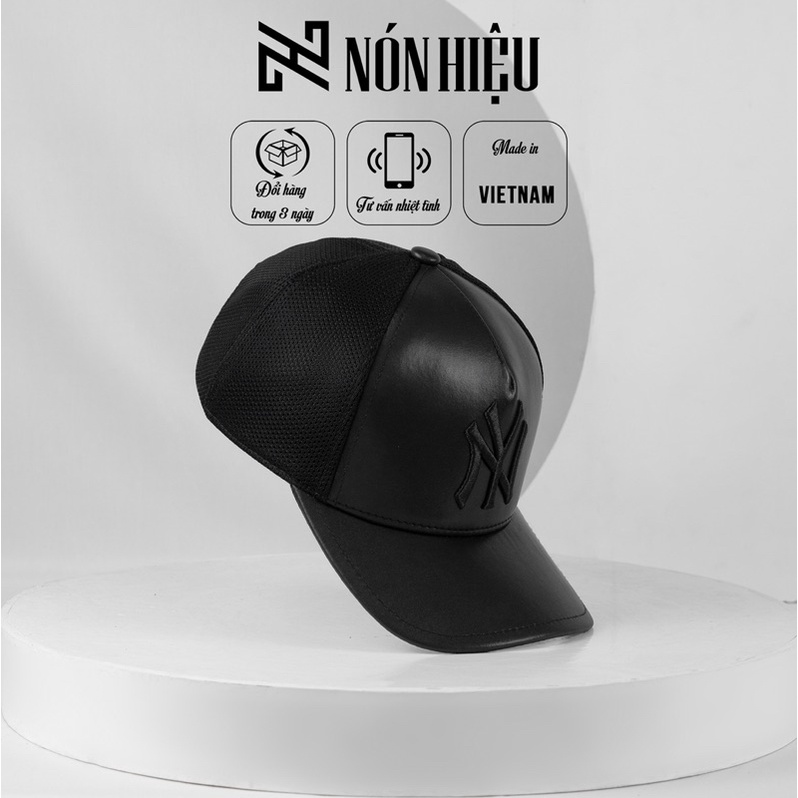 Mũ lưỡi trai NY Da Thật MADE IN KOREA Full Tem Mark hãng