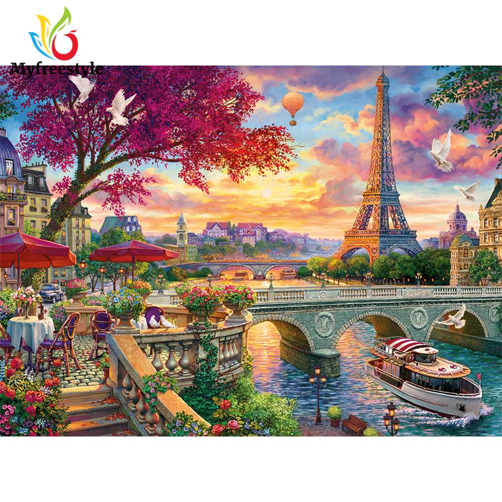 30*40Cm Tranh Đính Đá 5D Tự Làm Toàn Diện Họa Tiết Tháp Eiffel