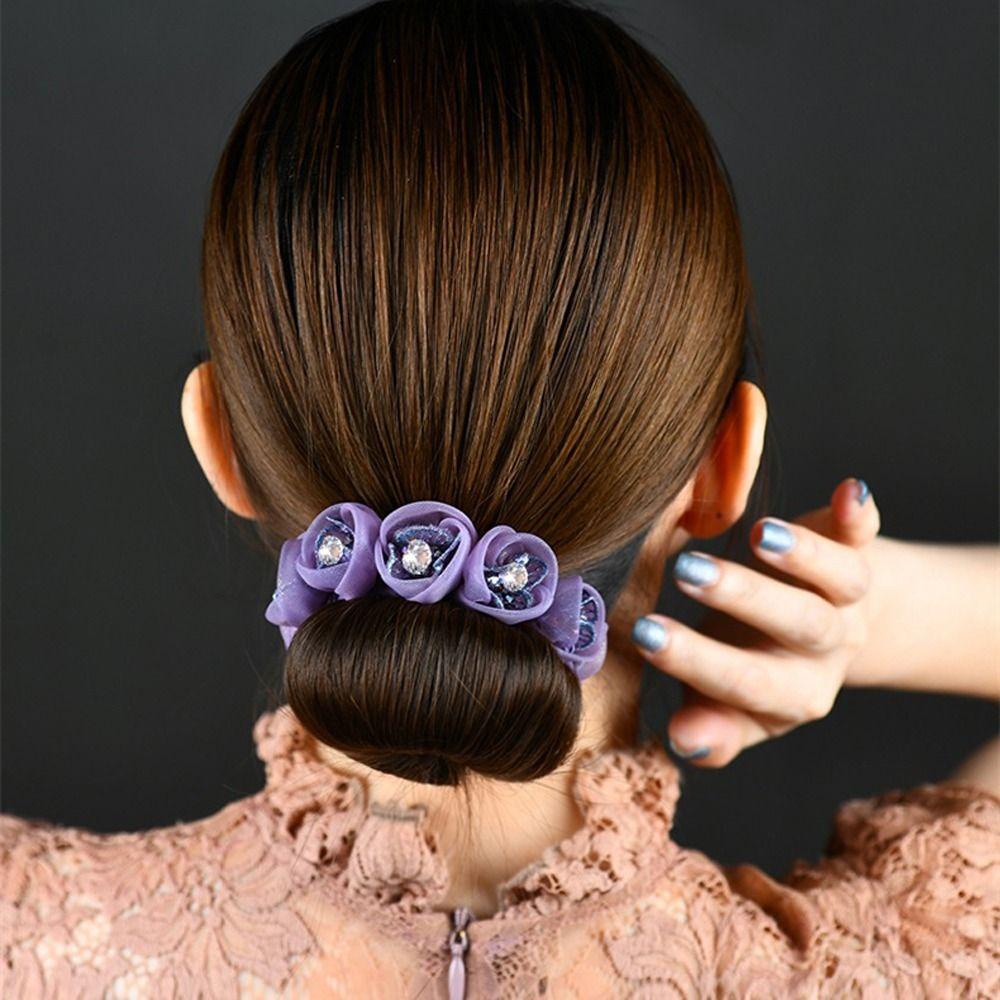 Kẹp Tóc Đuôi Ngựa VANES1 Họa Tiết Hoa Phối Lưới Thanh Lịch Cho Nữ