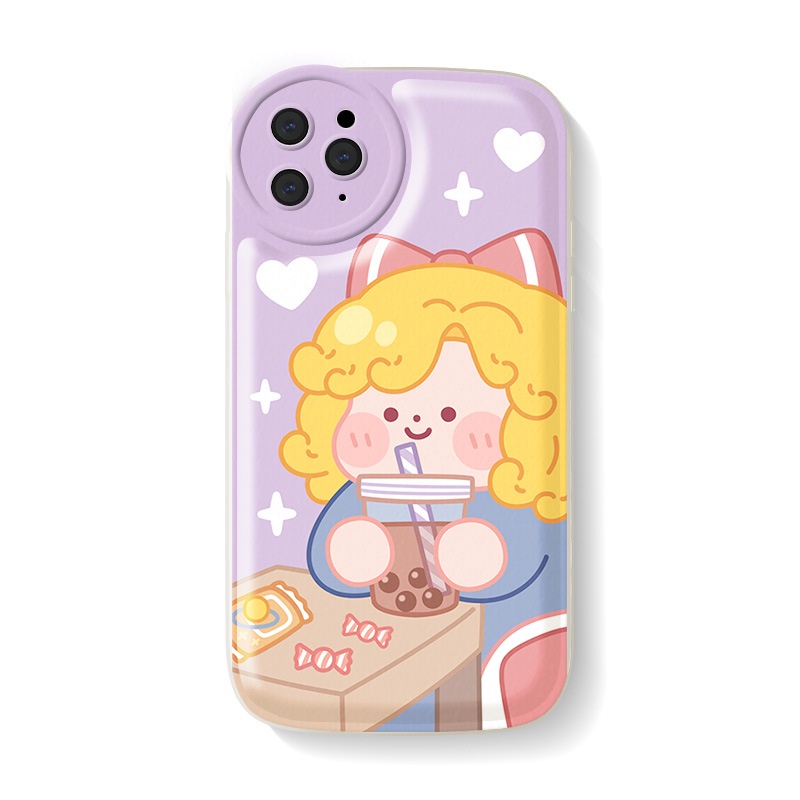 Ốp Điện Thoại Hình Cô Gái Tóc Xoăn Có Đệm Khí Cho iphone678plus / xsmax / xr / 13mini / 14plus 11 / 12pro