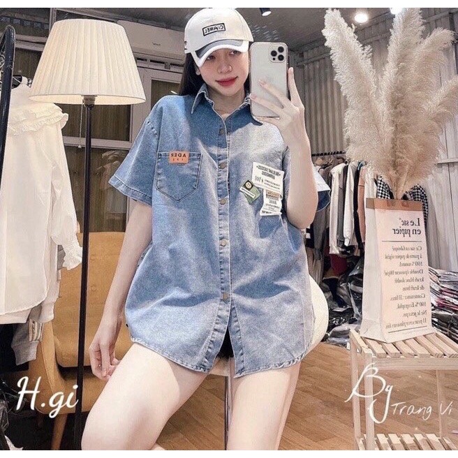 Áo sơ mi jean tay ngắn mặt cười xanh dương s TT3107
