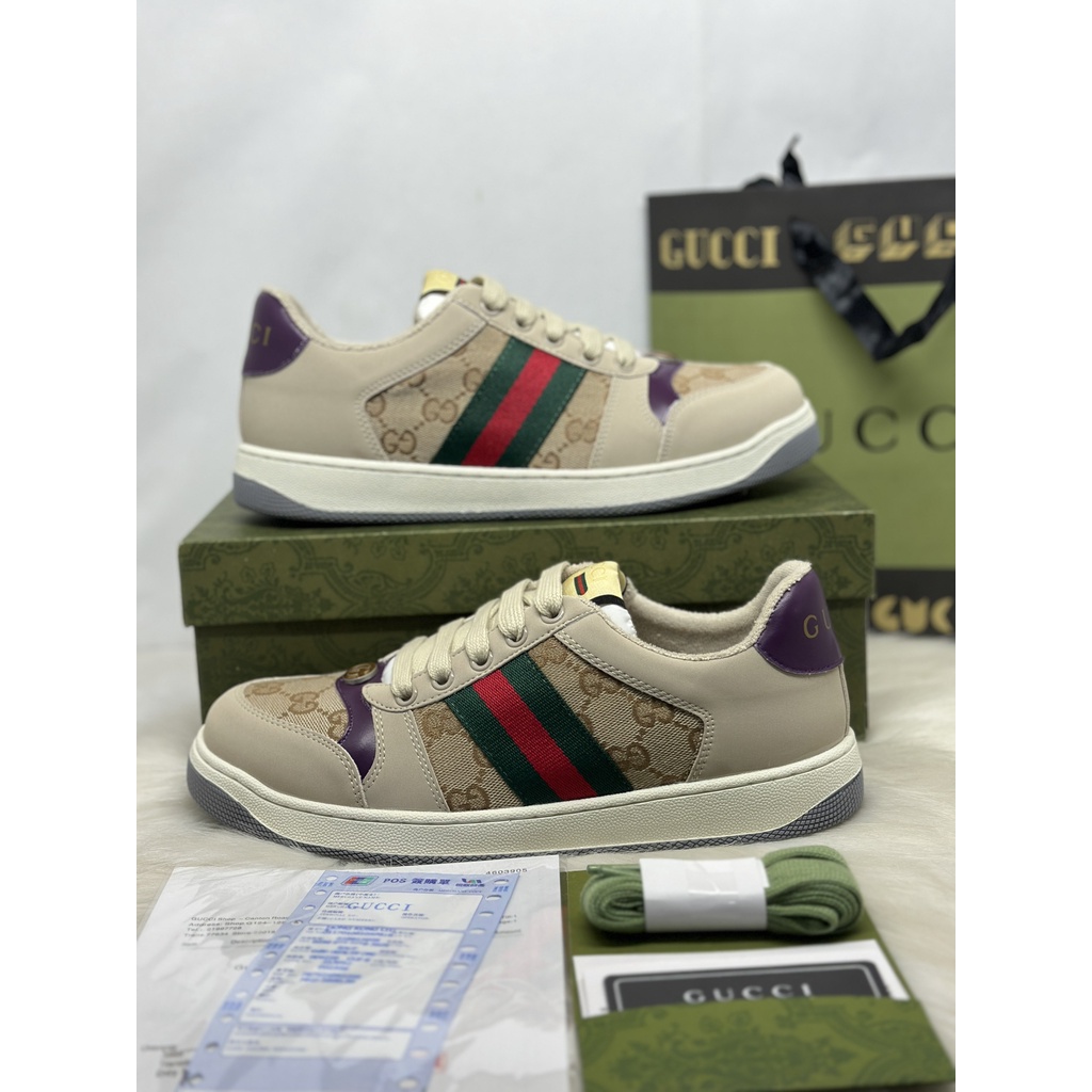 Giày thể thao nam nữ gucci screener sơn tùng màu tím be gỗ mun cổ thấp