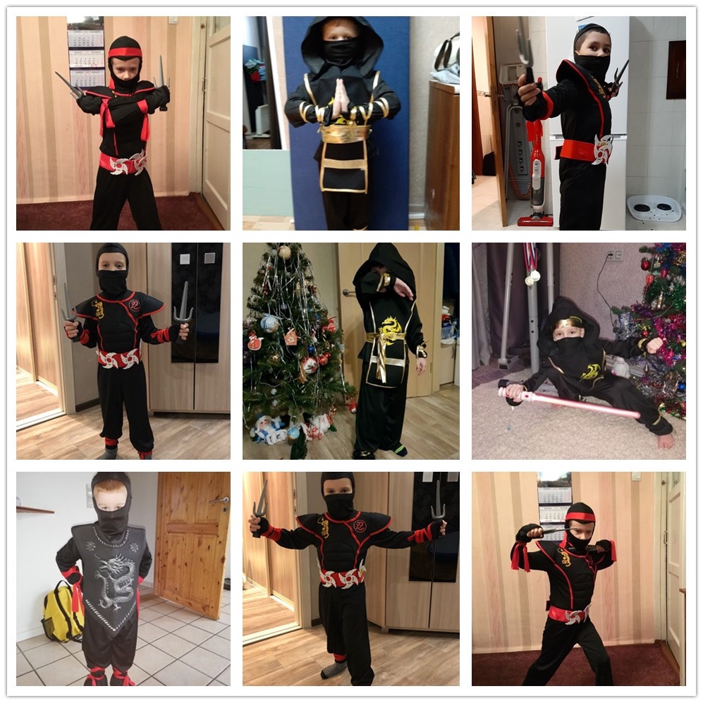 Bộ Đồ Hóa Trang Chiến Binh Ninja Màu Đen Phong Cách Nhật Bản Cho Bé