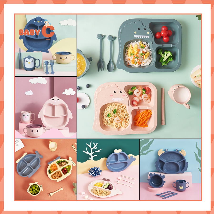 Bộ dụng cụ ăn dặm chất liệu lúa mạch cho bé, khay ăn dặm cho bé tự chỉ huy, ăn dặm kiểu Nhật - BabyC