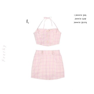 { JENNIE SET } set áo croptop và chân váy sọc caro hồng pastel chất thun co giãn tôn dáng thoải mái màu cực yêu (FRESHY)