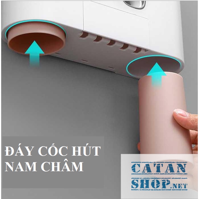 Kệ Nhà Tắm thông minh Ecoco Có 2 Hộp Nhả Kem(tặng kèm 4 ly), Đánh Răng tự động Cao Cấp, Hộp đựng bàn chải, kem đánh răng