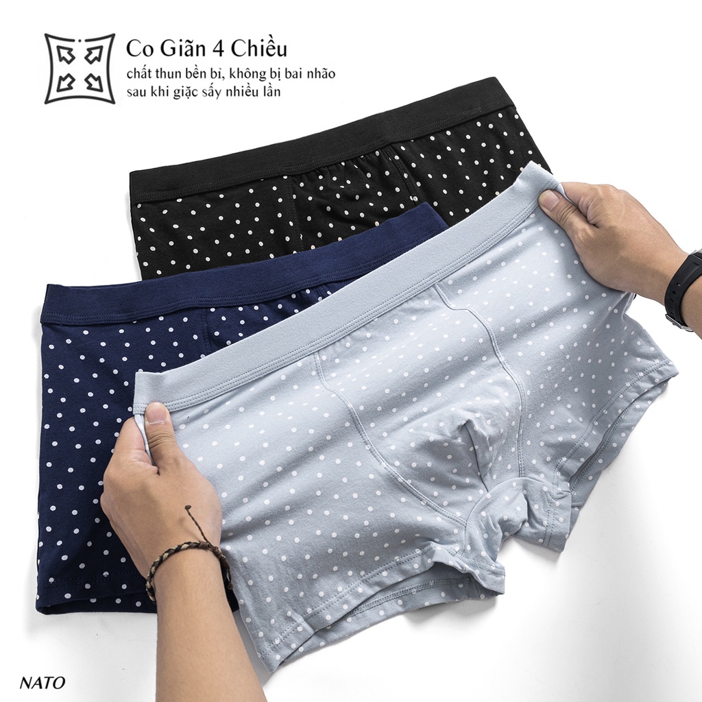 Quần Lót CHẤM BI Nam Vải Cotton 100% Thun Lạnh Đơn Giản Cao Cấp Màu Đen Xanh Trơn Boxer Sịp Đùi Tam Giác Xì Lip Sì NATO