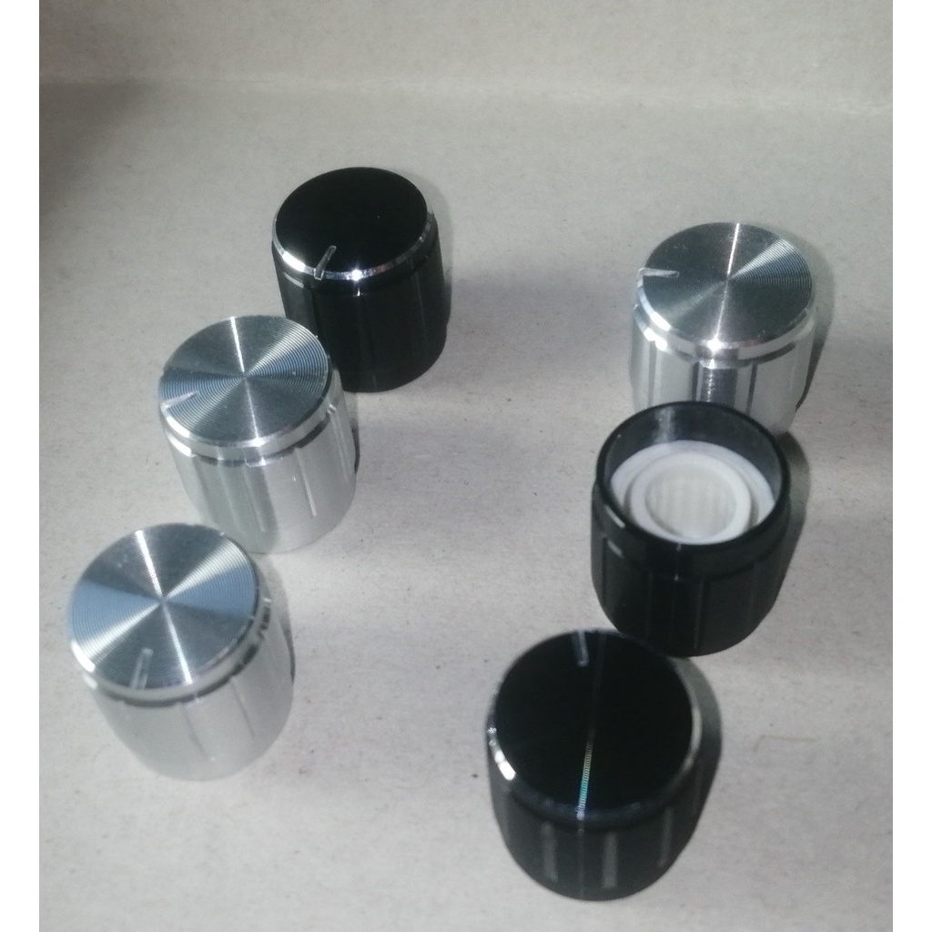 Núm vặn triết áp 13x13mm, Núm triết áp 6mm, Núm mạ kim loại, Núm vặn nhôm, hợp kim nhôm, Núm vặn biến trở Volume