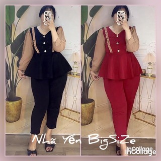 Sét bộ quần 9 tất áo tay dài phối bèo Bigszie Nữ 68kg đến 95kg