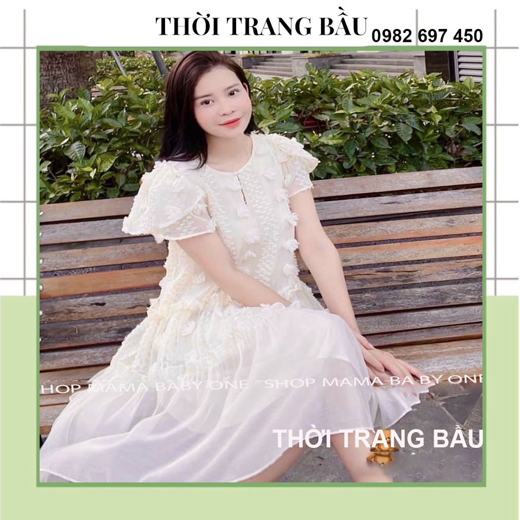 [HOT CỰC XINH V52 THOITRANGBAU1] VÁY BẦU DÁNG TIỂU THƯ SANG CHẢNH-ĐẦM BẦU DỰ TIỆC,CÔNG SỞ THIẾT KẾ HOA XỐP NỔI BÉO TẦNG