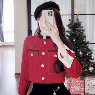 Áo dạ Tweed - Ao khoác dạ croptop phối cổ tàu A1542