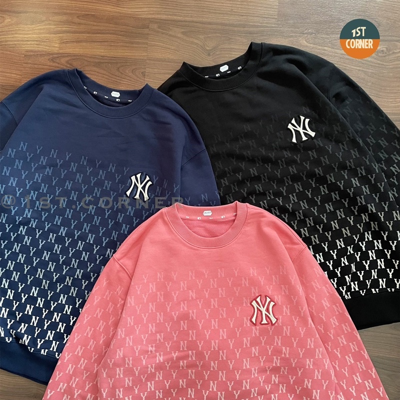 Áo Sweater nỉ da cá MLB - Gradient Monogram Allover Overfit Sweatshirt New York Yankees