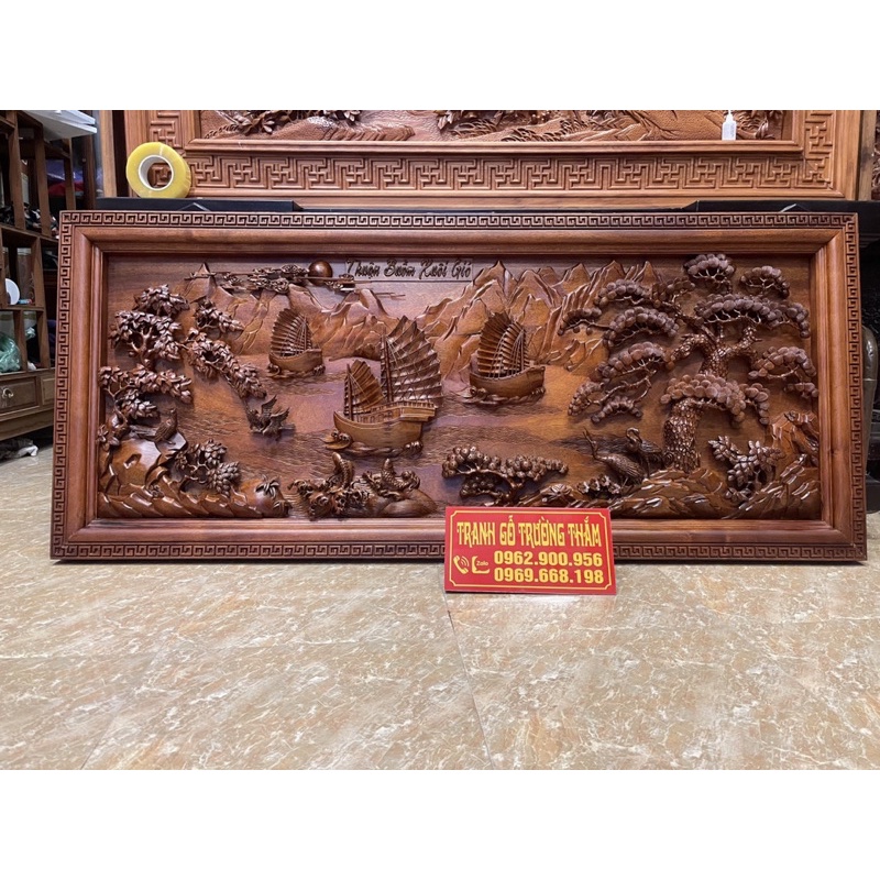 Tranh Thuận Buồm Xuôi Gió Gỗ Gụ Đục Kênh Bong Kt 197x 107x 8cm
