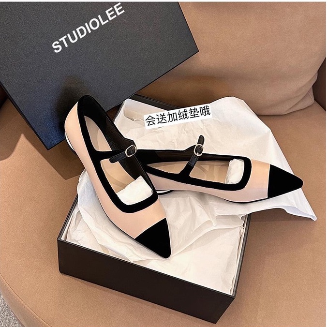 Giày Búp Bê Mũi Nhọn Đế Bằng Màu Sắc Thời Trang Thu Đông Phong Cách Pháp Cho Nữ