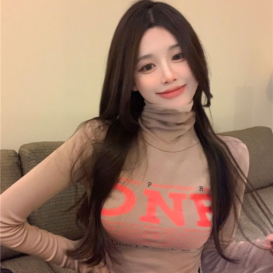 Jiashucheng Áo Thun Tay Dài Cổ Cao Phong Cách Phương Tây Thời Trang Thu Đông Ấm Áp Dễ Phối Đồ Cho Nữ @ -