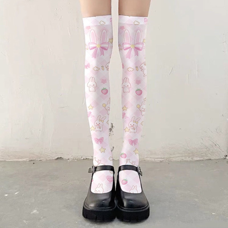 Vớ Dài Qua Gối In Họa Tiết Thỏ Hoạt Hình Phong Cách Lolita Nhật Bản Cho Nữ