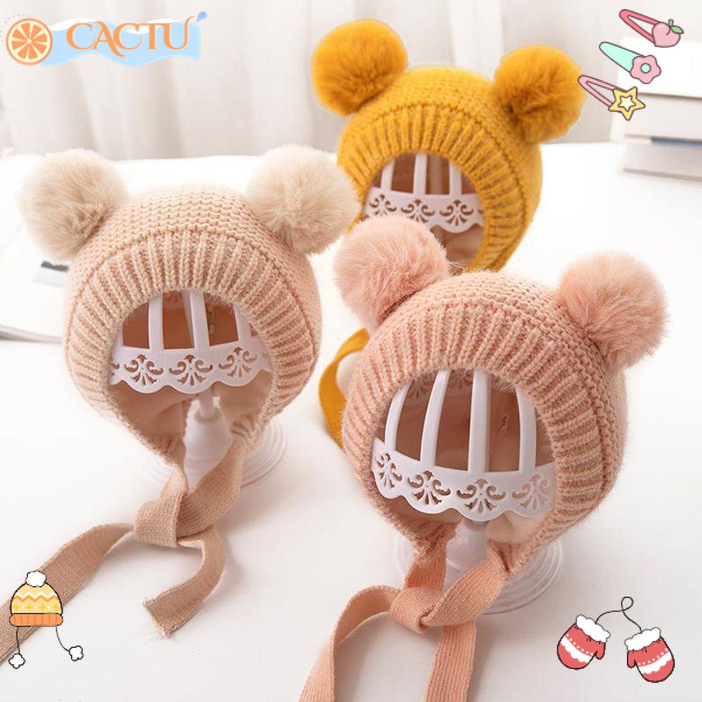 Mũ Dệt Kim Bảo Vệ Tai Đính Hai Quả Bông Dễ Thương Cho Bé Trai Và Gái