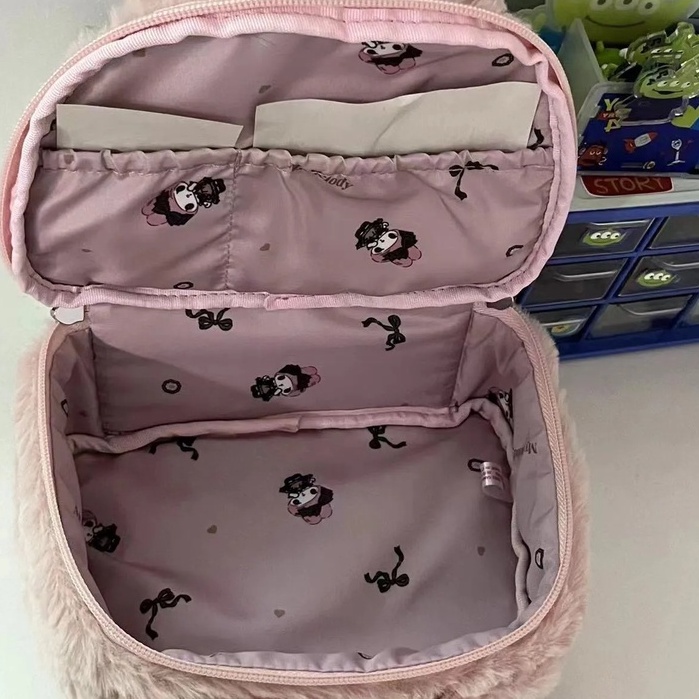 Túi Đựng Mỹ Phẩm Phủ Lông Hình Kuromi Melody