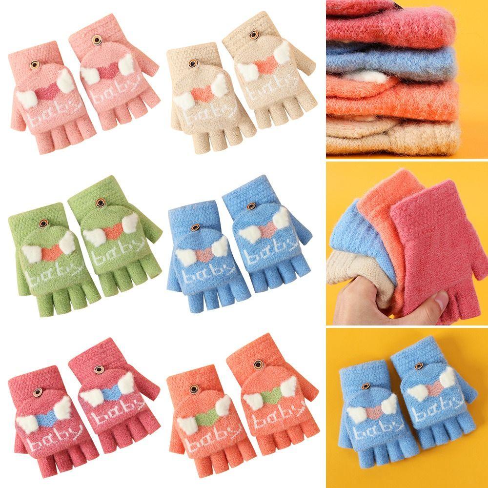 Găng Tay Dệt Kim Hở Ngón Giữ Ấm Mùa Thu Đông Dễ Thương