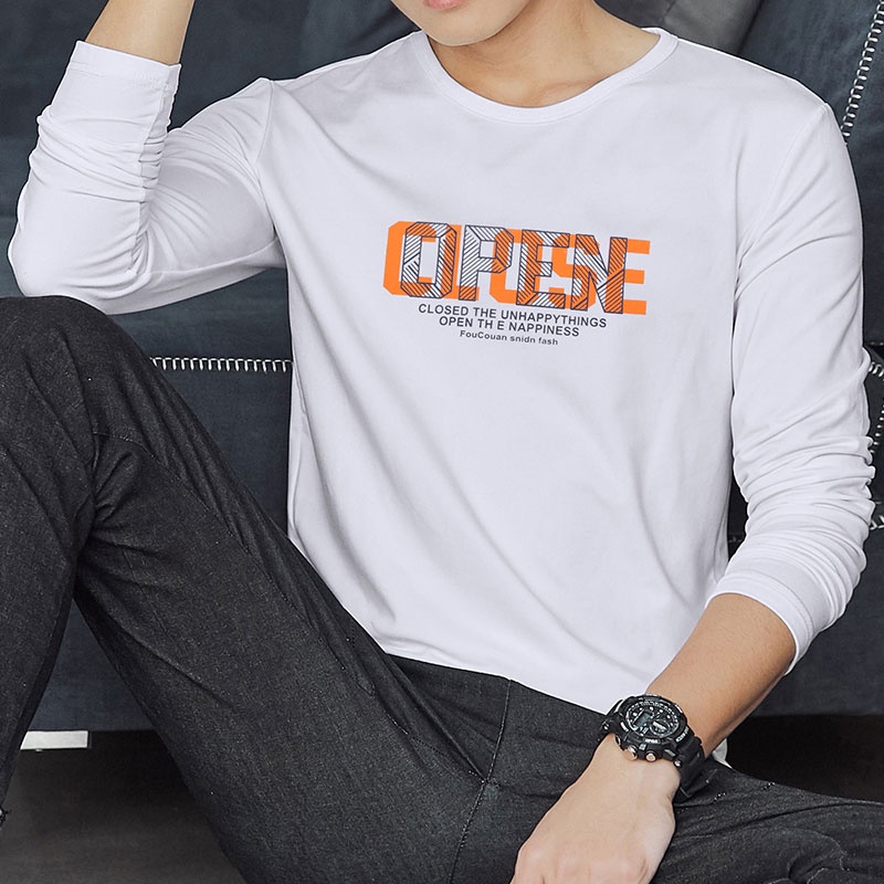 Áo Thun Tay Dài Cổ Tròn In Họa Tiết Thời Trang Hàn Quốc Cho Nam