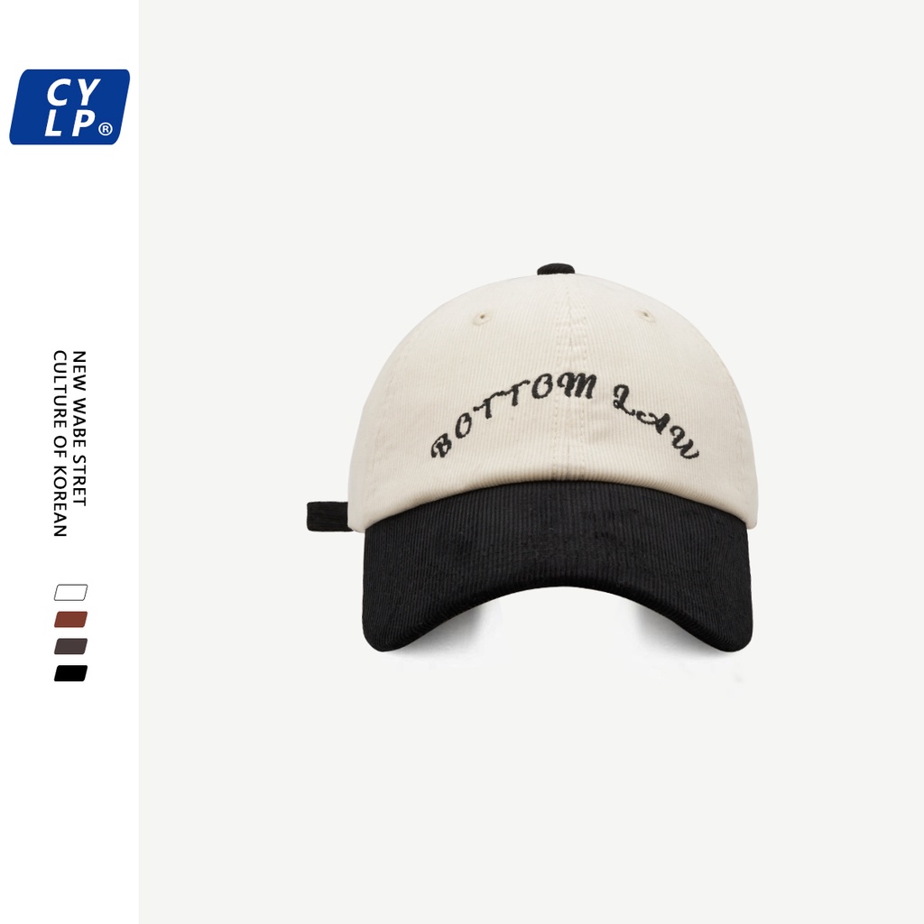 Mũ Lưỡi Trai Nhung Kẻ Thêu Chữ Màu Sắc Tương Phản Phong Cách Đường Phố Hàn Quốc