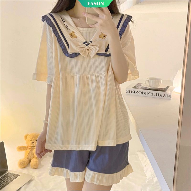 Áo Ngắn Tay Phối Bèo Đính Nơ Họa Tiết Hoạt Hình Dễ Thương Thời Trang Mùa Hè Cho Nữ