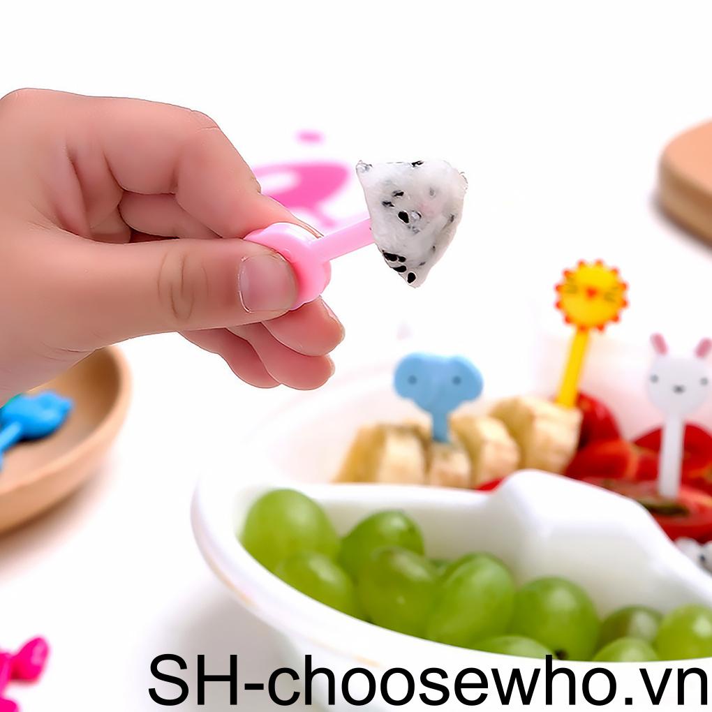 Set 10 Nĩa Ăn Trái Cây Bằng Nhựa Hình Động Vật Di Động Có Thể Tái Sử Dụng Trang Trí Trường
