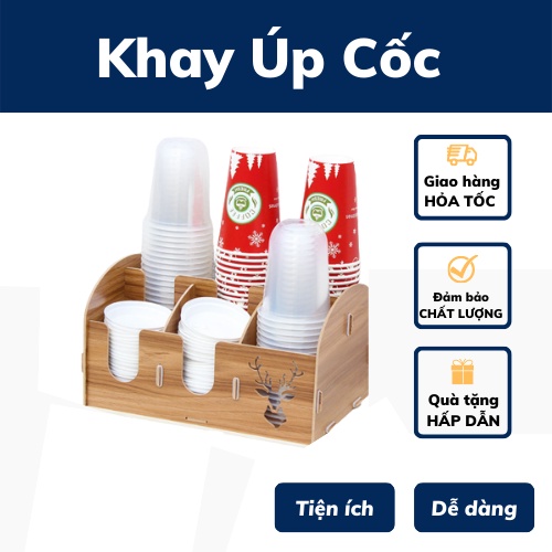 Khay kệ đựng cốc 6 lỗ bằng gỗ đa năng tiện lợi kệ đựng úp cốc ly nhựa an toàn thông minh cho quán cafe bảo hành 1 đổi 1