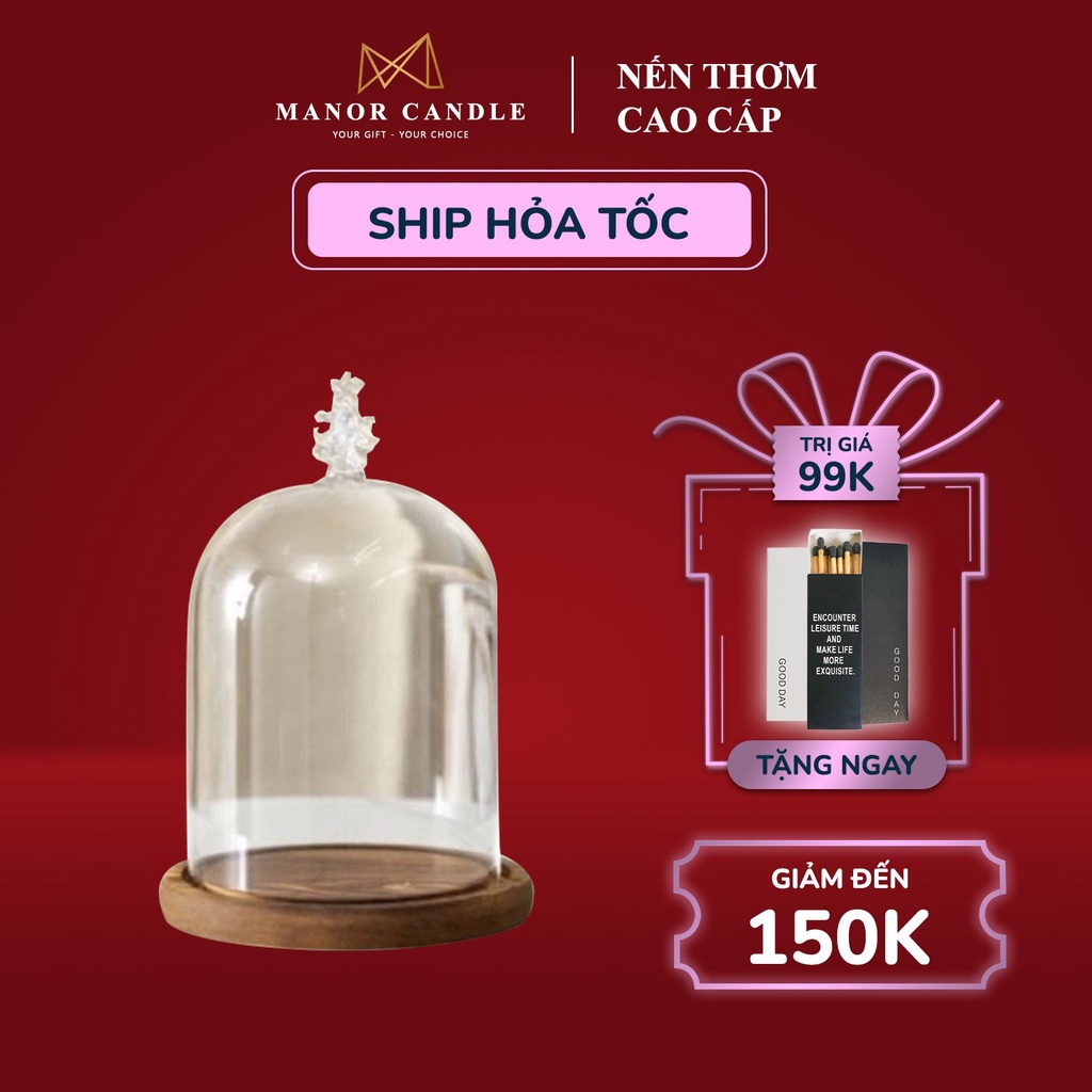 Chụp thuỷ tinh nến thơm Manor Candle 12x18cm có gắn đèn led