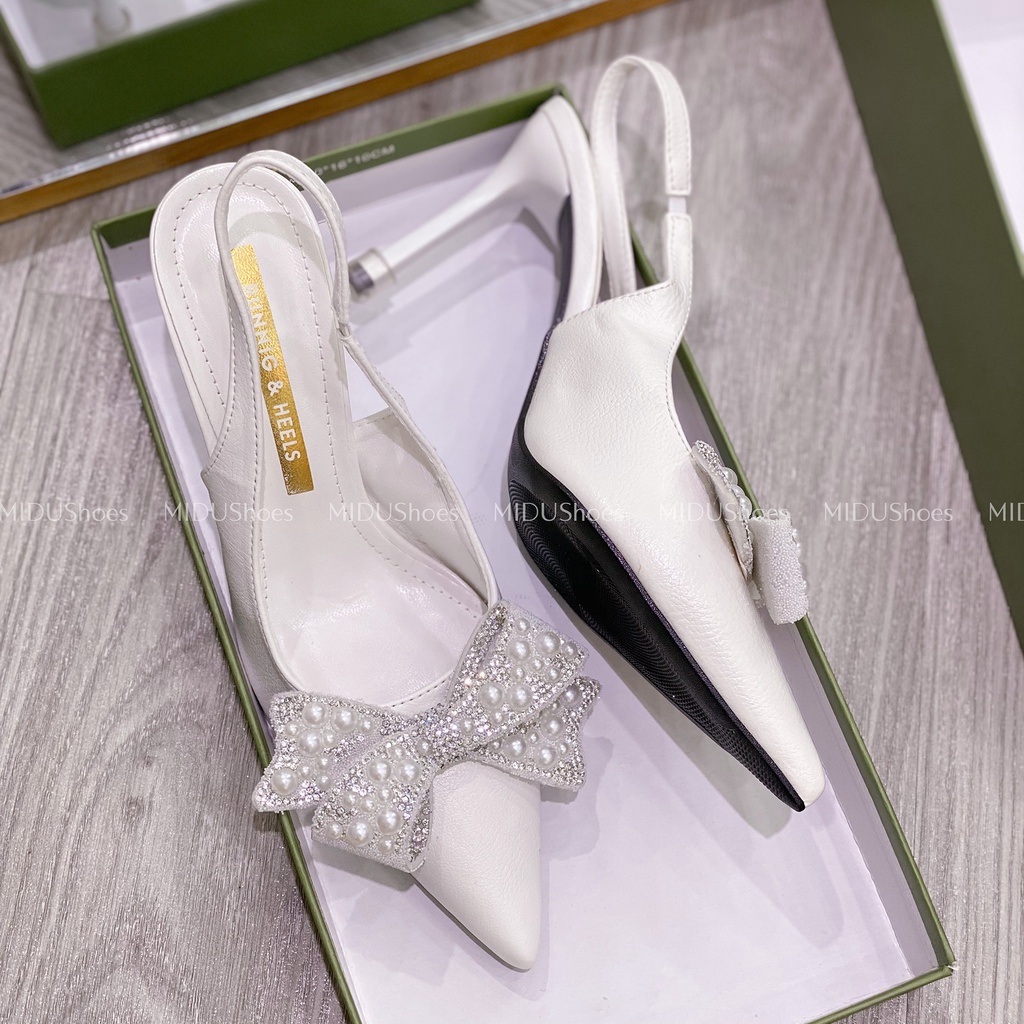 Giày Cao Gót Sục Nơ Đính Đá 7 Phân MIDU