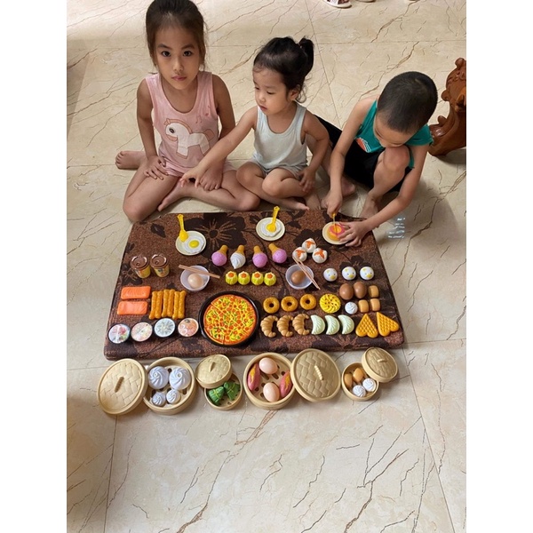 Bộ đồ chơi nhà bếp nấu ăn 88 chi tiết cho trẻ em bé 2 3 4 5 6 7 8 tuổi đa dạng món ăn bánh bao dimsum có hộp - Mamuma