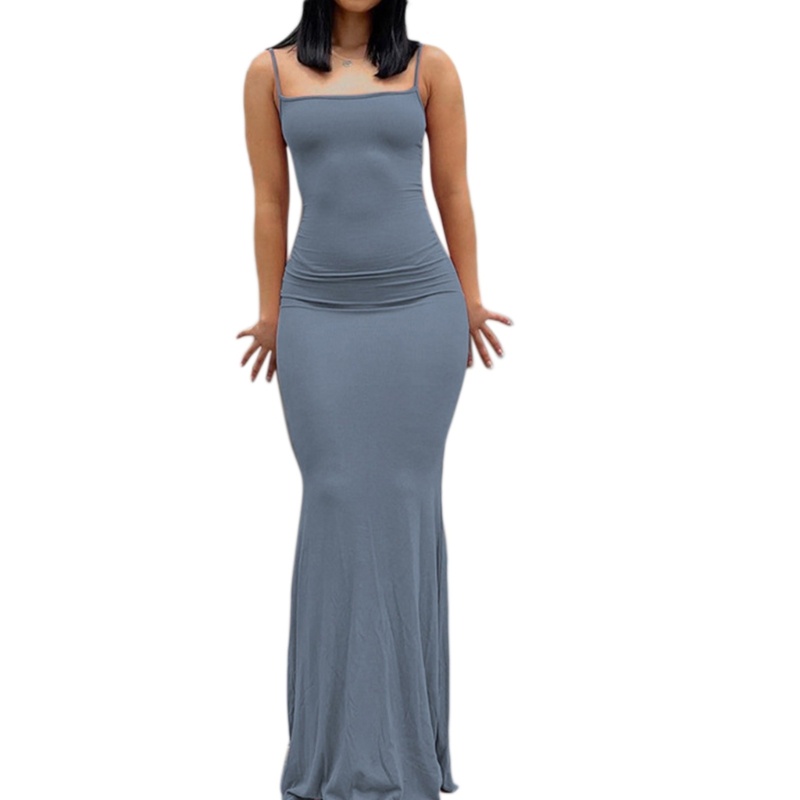 Xiangbao Đầm Dài Ôm Dáng Không Tay Hở Lưng Thanh Lịch Quyến Rũ