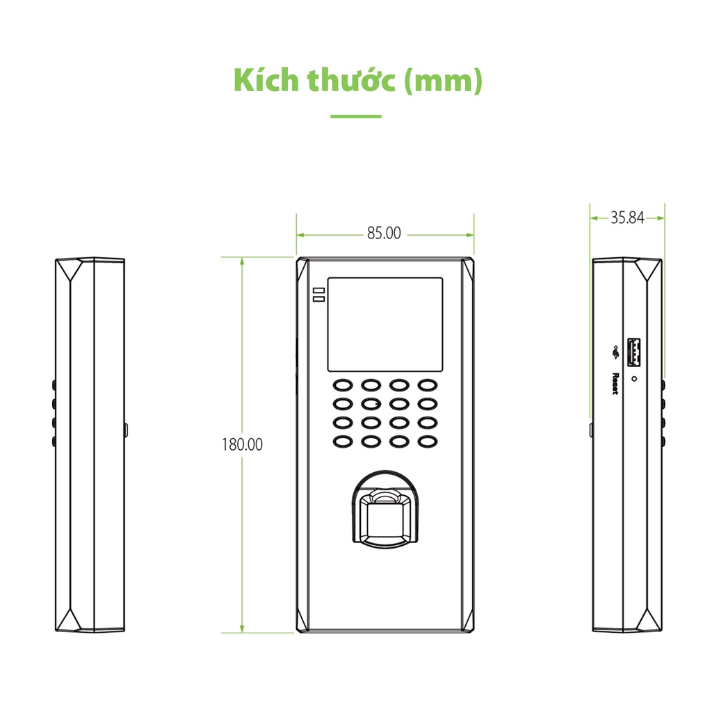 ZKTeco Máy Chấm Công Quét Vân Tay Chính Hãng LF20 Trình điều khiển dấu tay 2.4” Màn hình màu TFT