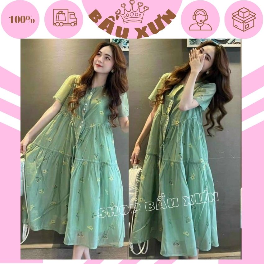 ĐẦM BẦU XINH KIỂU DÁNG HÀN QUỐC VỚI HỌA TIẾT HOA NHẸ NHÀNG- VÁY BẦU TRẺ THIẾT KẾ CÚC THẬT DÁNG ĐẸP