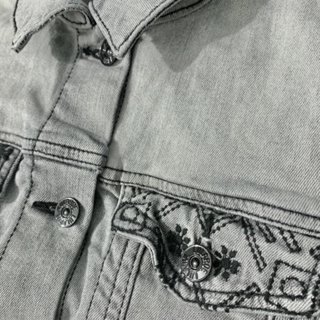 Áo Khoác Jeans Bò Unisex Dáng Ngắn Phối Túi Thêu Hoạ Tiết LULAROE Hàng Xuất Dư Xịn Cao Cấp Chất Siêu Đẹp Nặng Tay Xám L #4