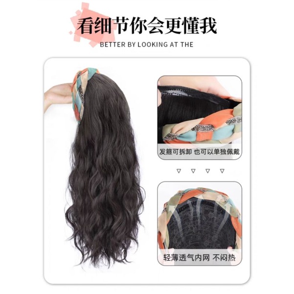 Tóc Giả Cài Băng Đô Xù Sóng Cài Đá Vintage Tơ Cao Cấp Hot New